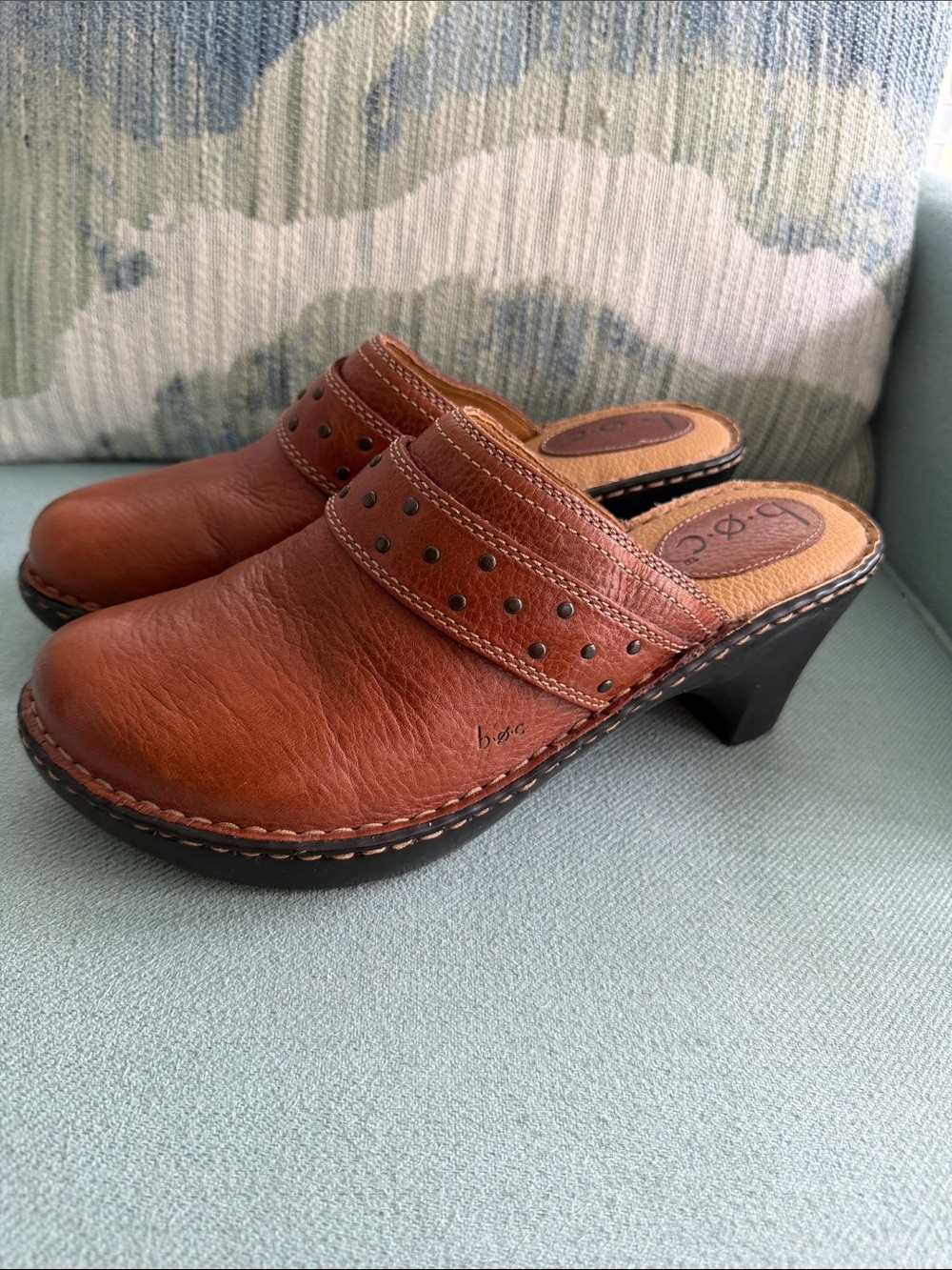 b.o.c. Brown Leather Studded Slip-On Clogs